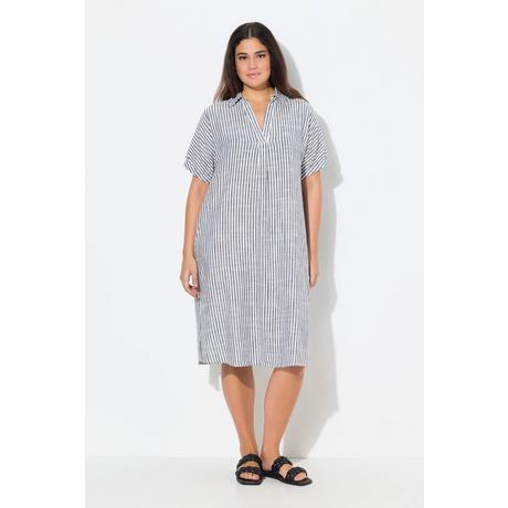 Ulla Popken Robe Oversize Lin Mélangé Rayures Col Chemise Manches Courtes  