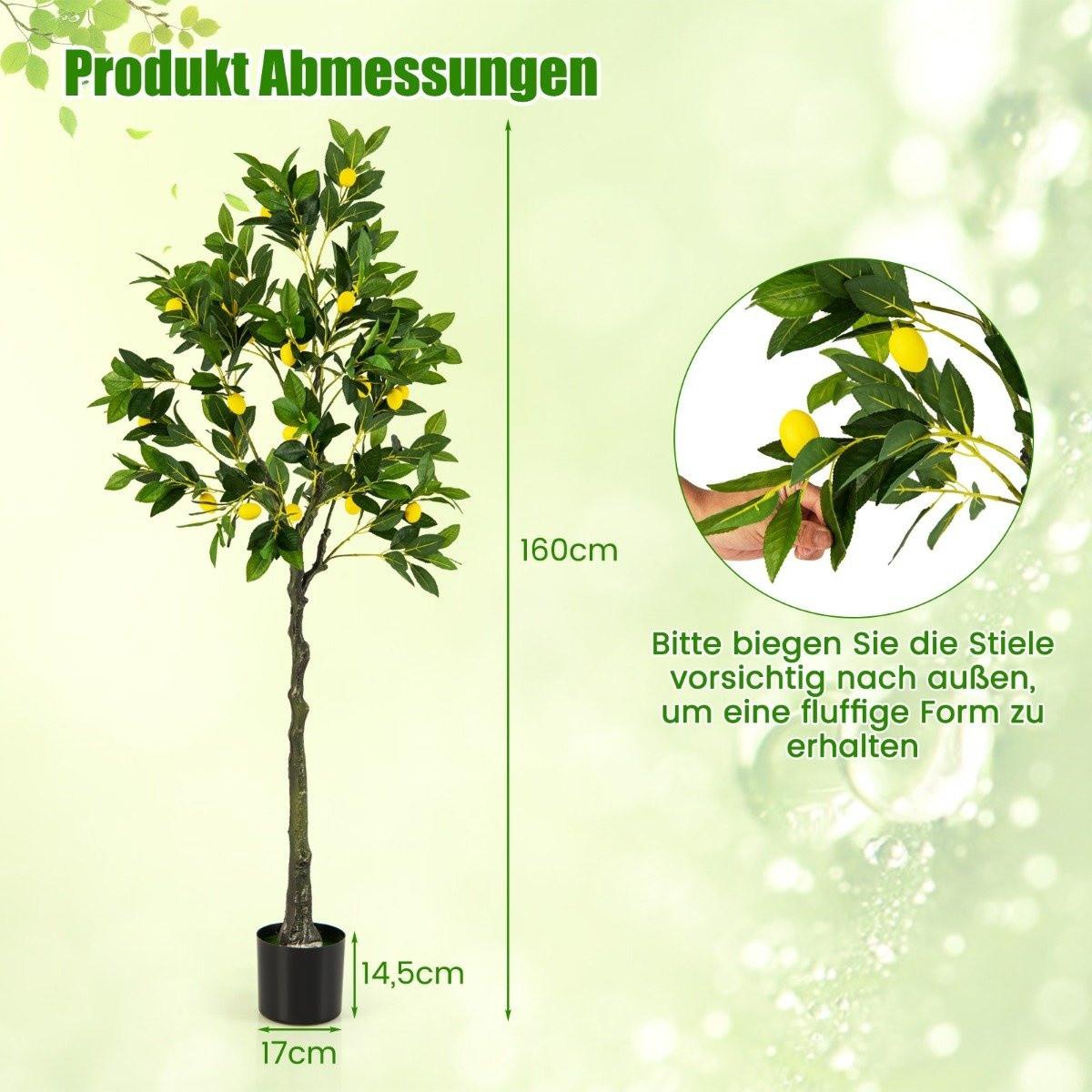 B2X Citronnier artificiel de 160 cm avec pot et 27 citrons, tilleul, plante artificielle, plante d'agrumes  