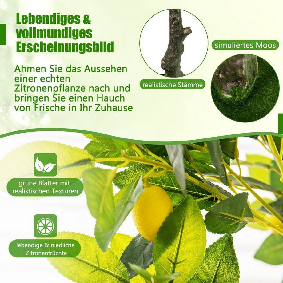 B2X 160 cm Künstlicher Zitronenbaum mit Topf & 27 Zitronen Limonenbaum Kunstpflanze Zitruspflanze  