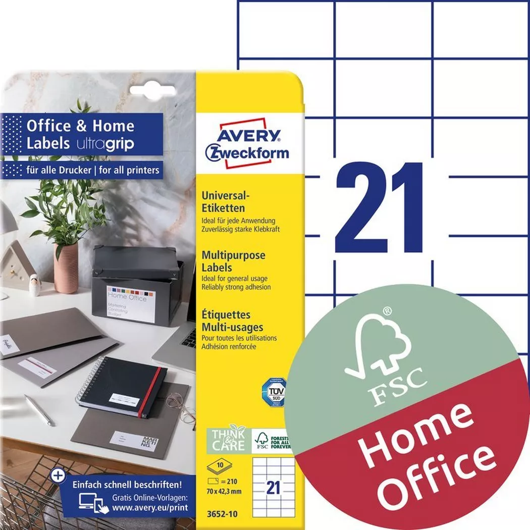 Avery-Zweckform – AVERY ZWECKFORM Universal-Etiketten 70×42,3mm, 210 Stk., One Size, Weiss