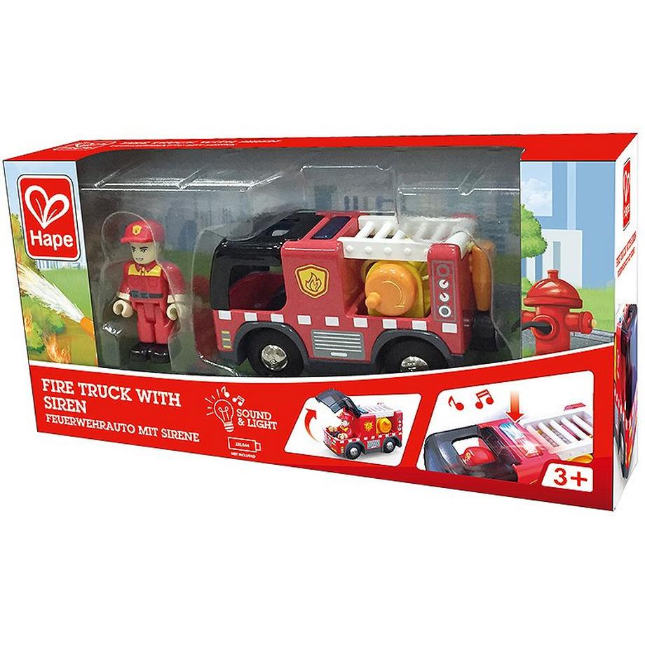 Hape  Eisenbahn Feuerwehrauto mit Sirene 