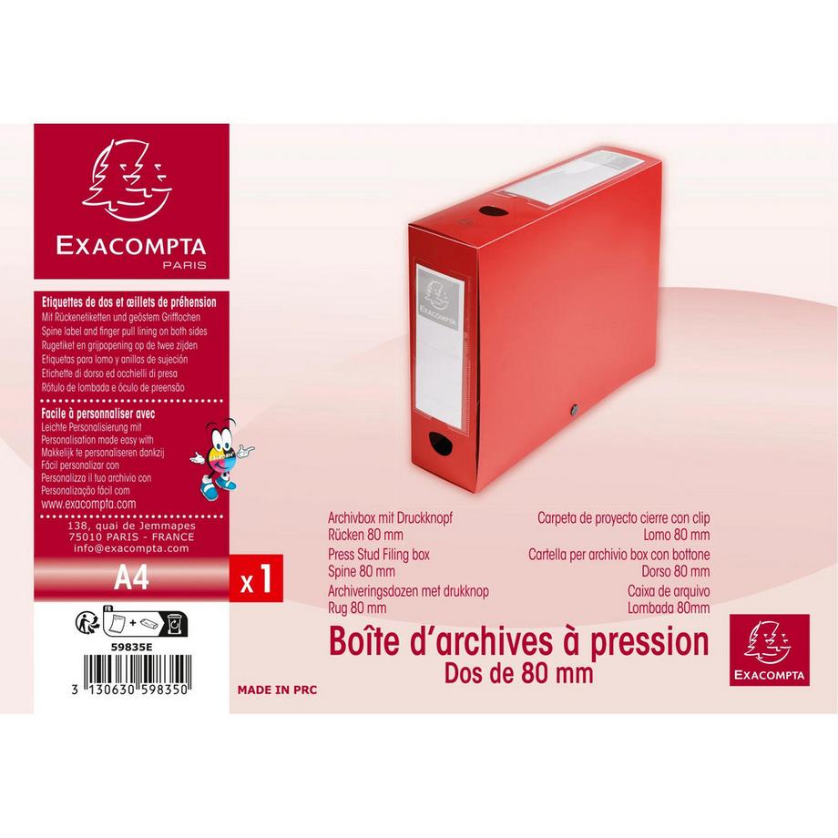 Exacompta Boite de classement à pression Dos 80mm polypropylène 7/10e Opaque - A4 - x 10  