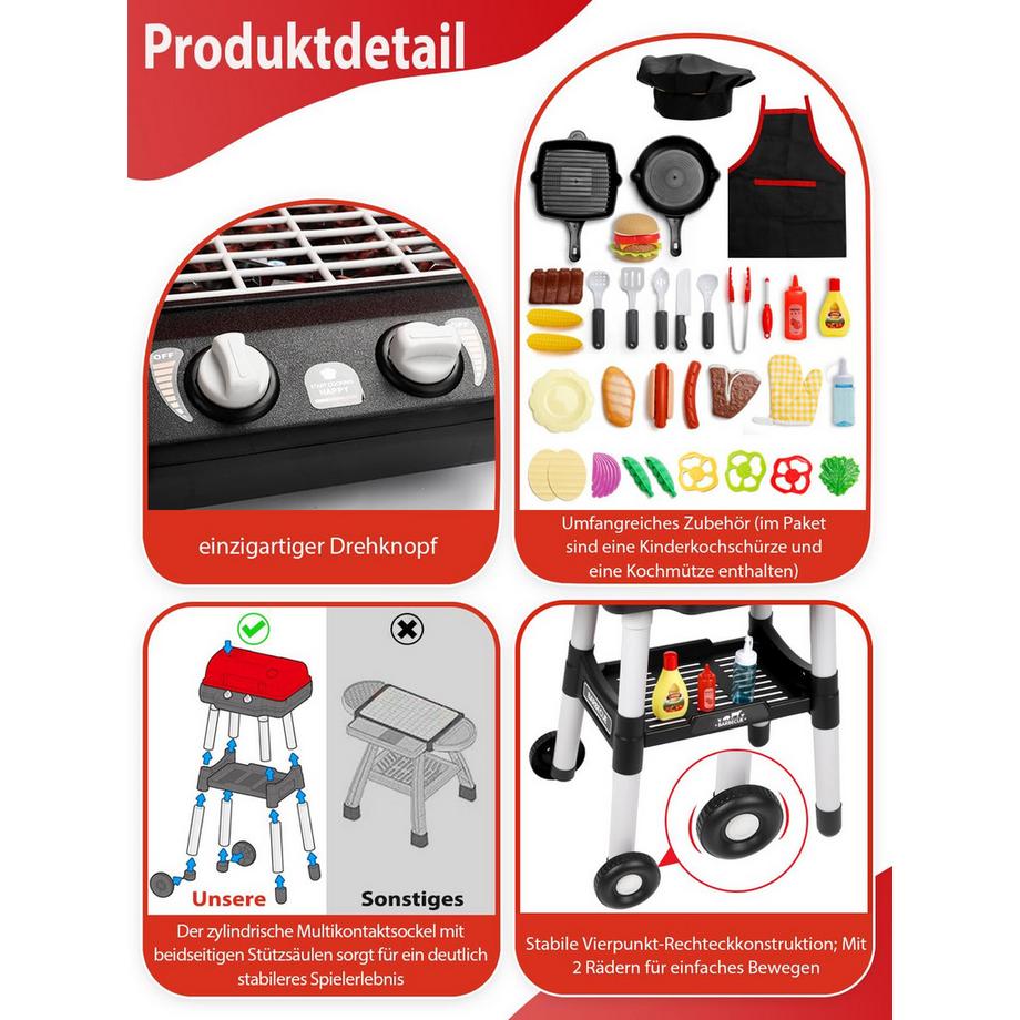 Activity-board  Kinderküche, Spielzeug-Grill-Grill-Spielset, Interaktives Spielzeug zum Kochen mit Rauch-Sound-Licht-Simulation 