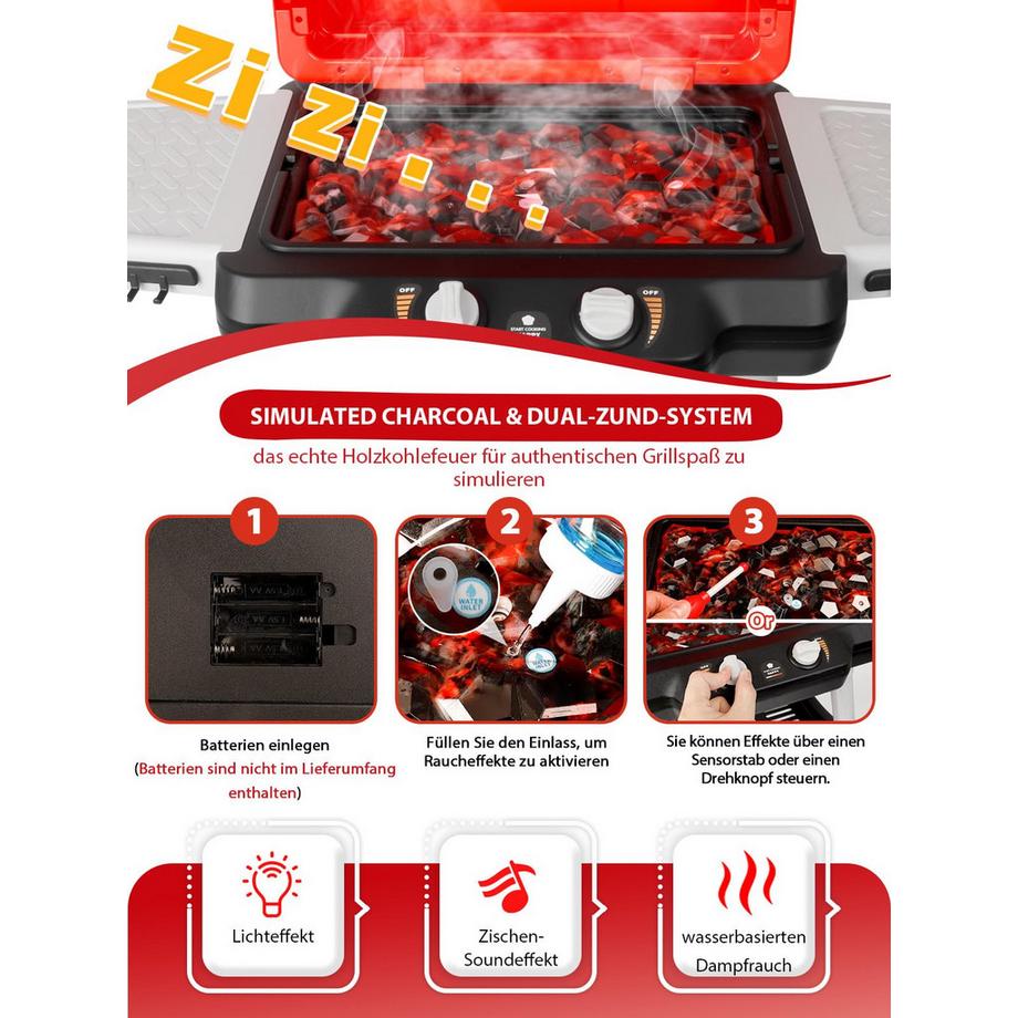 Activity-board  Kinderküche, Spielzeug-Grill-Grill-Spielset, Interaktives Spielzeug zum Kochen mit Rauch-Sound-Licht-Simulation 