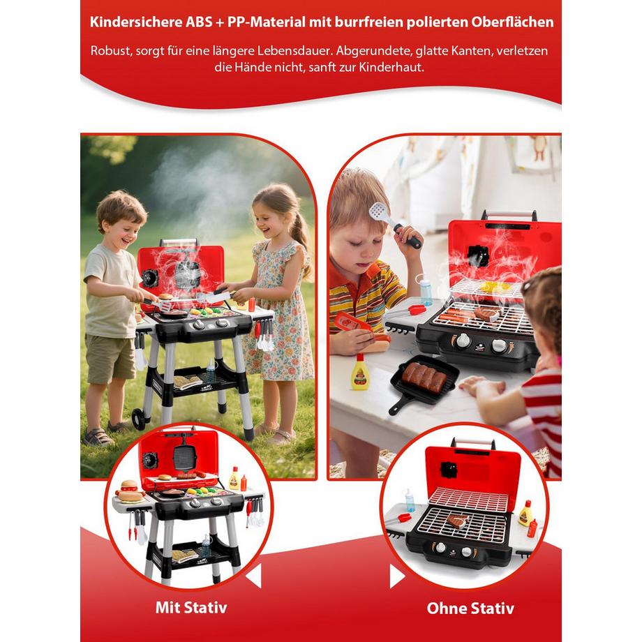 Activity-board  Kinderküche, Spielzeug-Grill-Grill-Spielset, Interaktives Spielzeug zum Kochen mit Rauch-Sound-Licht-Simulation 