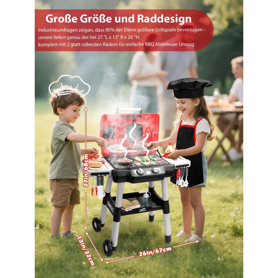 Activity-board  Kinderküche, Spielzeug-Grill-Grill-Spielset, Interaktives Spielzeug zum Kochen mit Rauch-Sound-Licht-Simulation 
