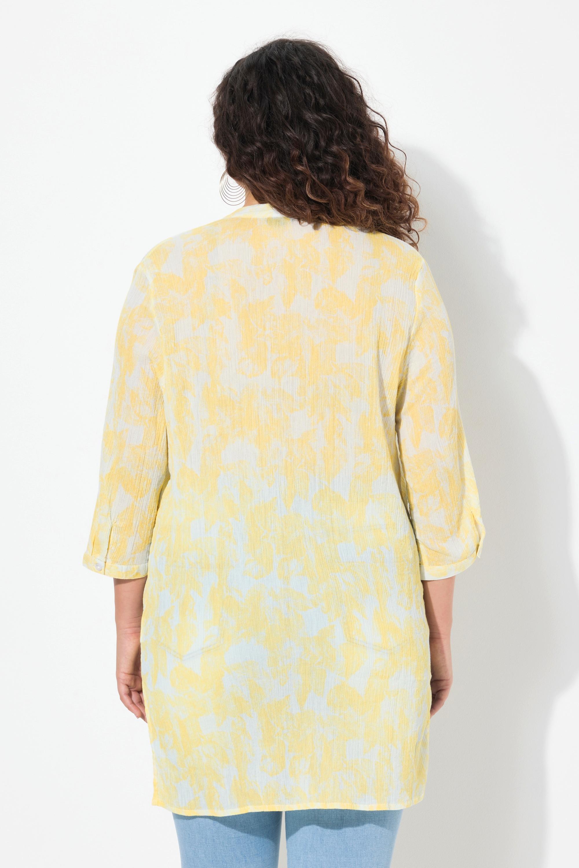 Ulla Popken Blusa lunga in crêpe stampata collo alla coreana maniche 3/4  