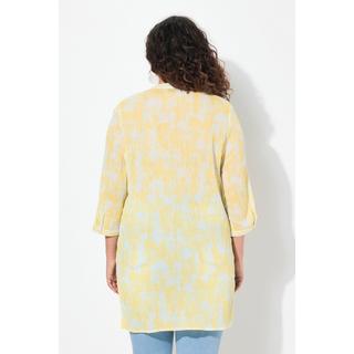 Ulla Popken Blusa lunga in crêpe stampata collo alla coreana maniche 3/4  