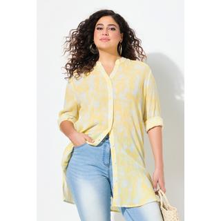 Ulla Popken Blusa lunga in crêpe stampata collo alla coreana maniche 3/4  