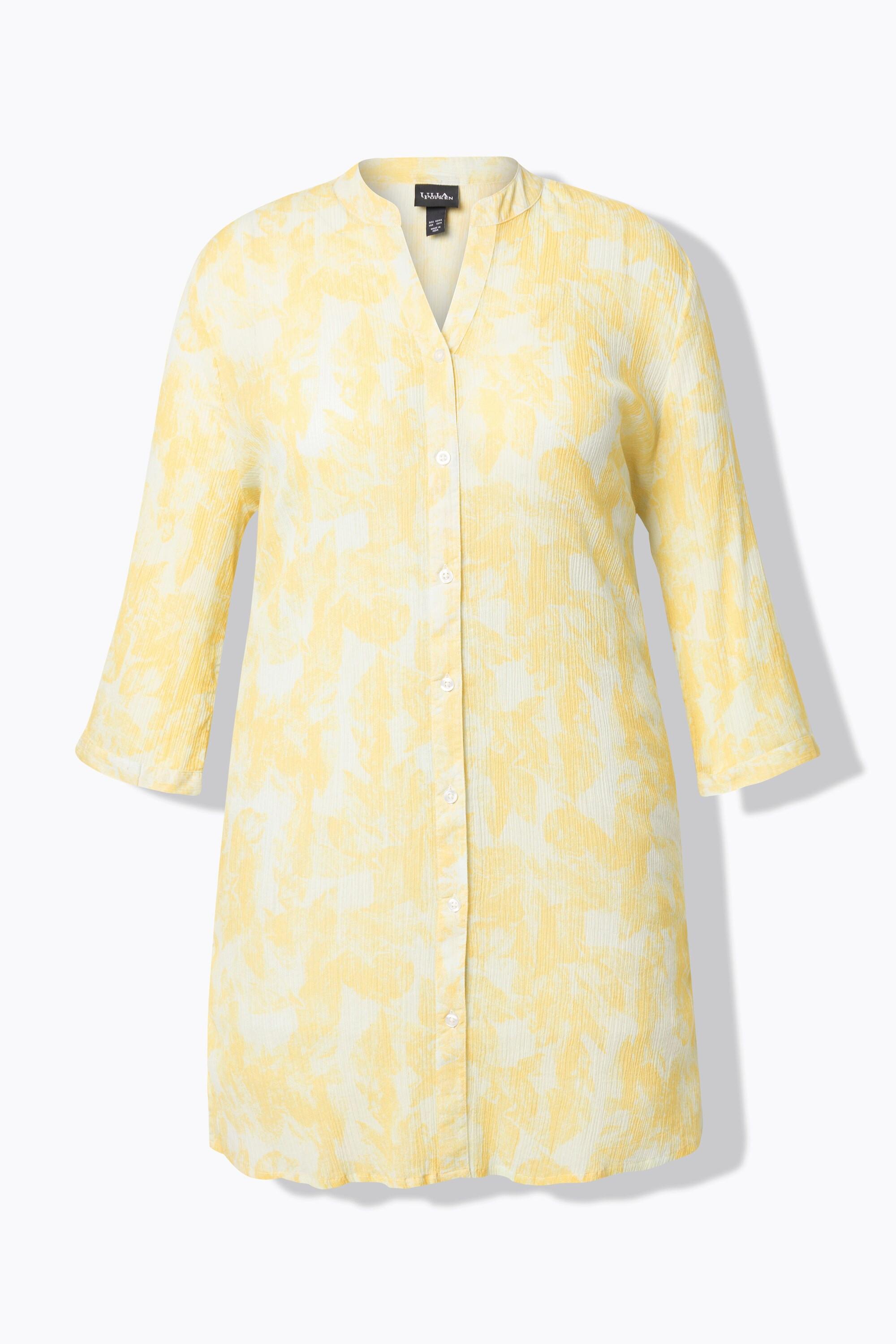 Ulla Popken Blusa lunga in crêpe stampata collo alla coreana maniche 3/4  