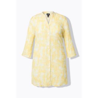 Ulla Popken Blusa lunga in crêpe stampata collo alla coreana maniche 3/4  