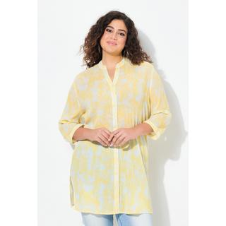 Ulla Popken Blusa lunga in crêpe stampata collo alla coreana maniche 3/4  