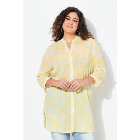 Ulla Popken Blusa lunga in crêpe stampata collo alla coreana maniche 3/4  