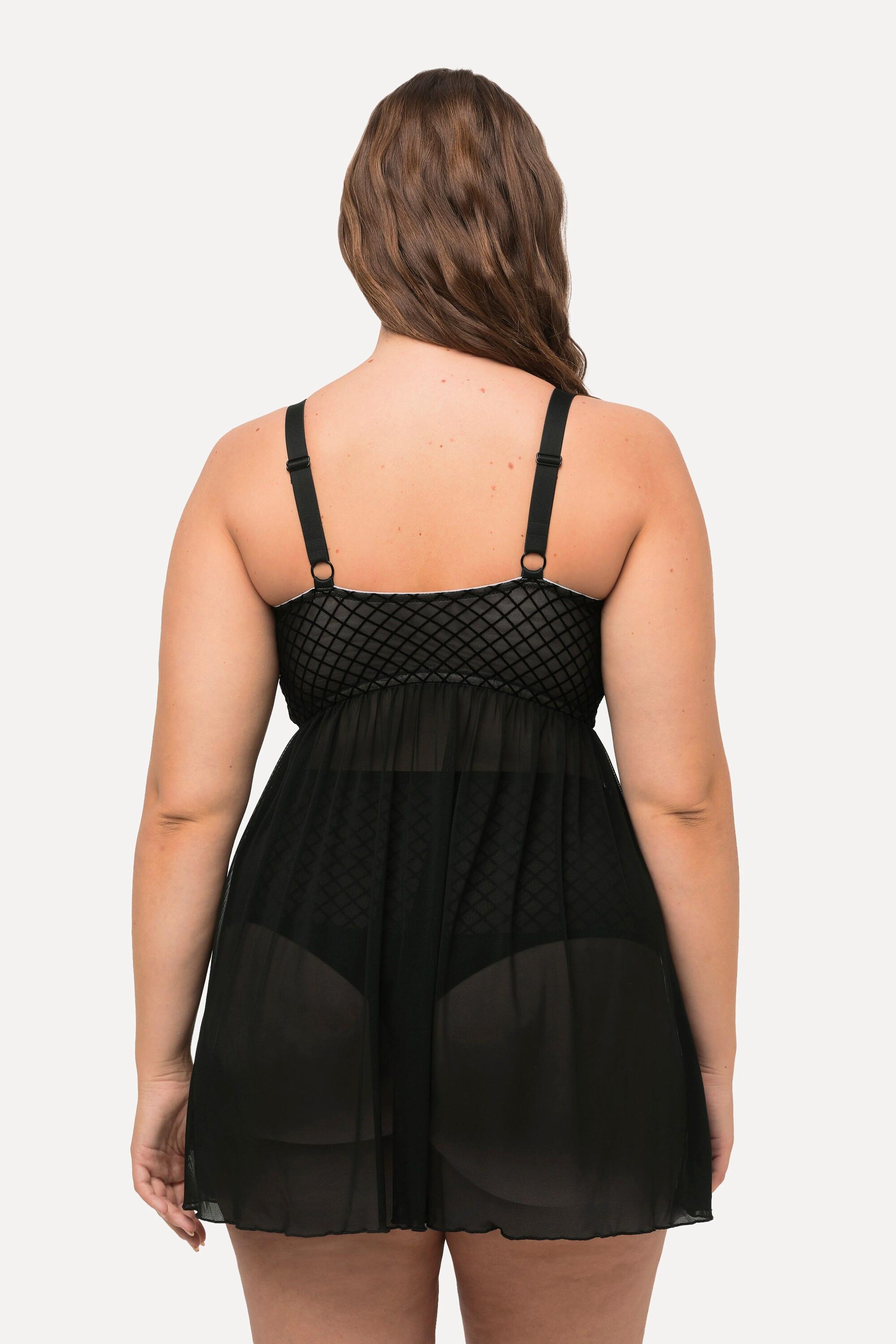 Ulla Popken Babydoll a Quadri Velluto Mesh con Ferretto  