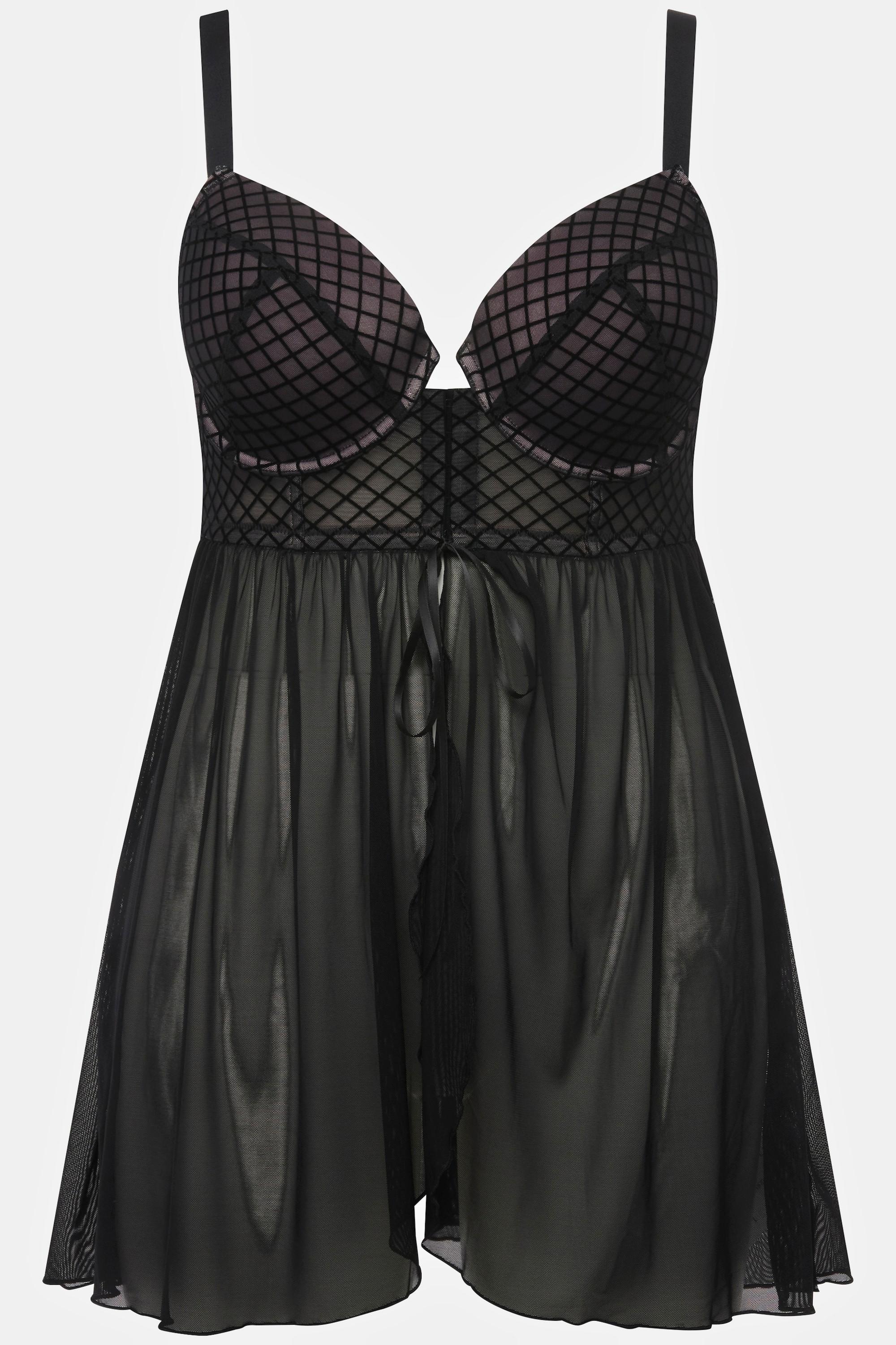 Ulla Popken Babydoll a Quadri Velluto Mesh con Ferretto  