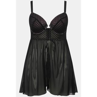 Ulla Popken Babydoll a Quadri Velluto Mesh con Ferretto  