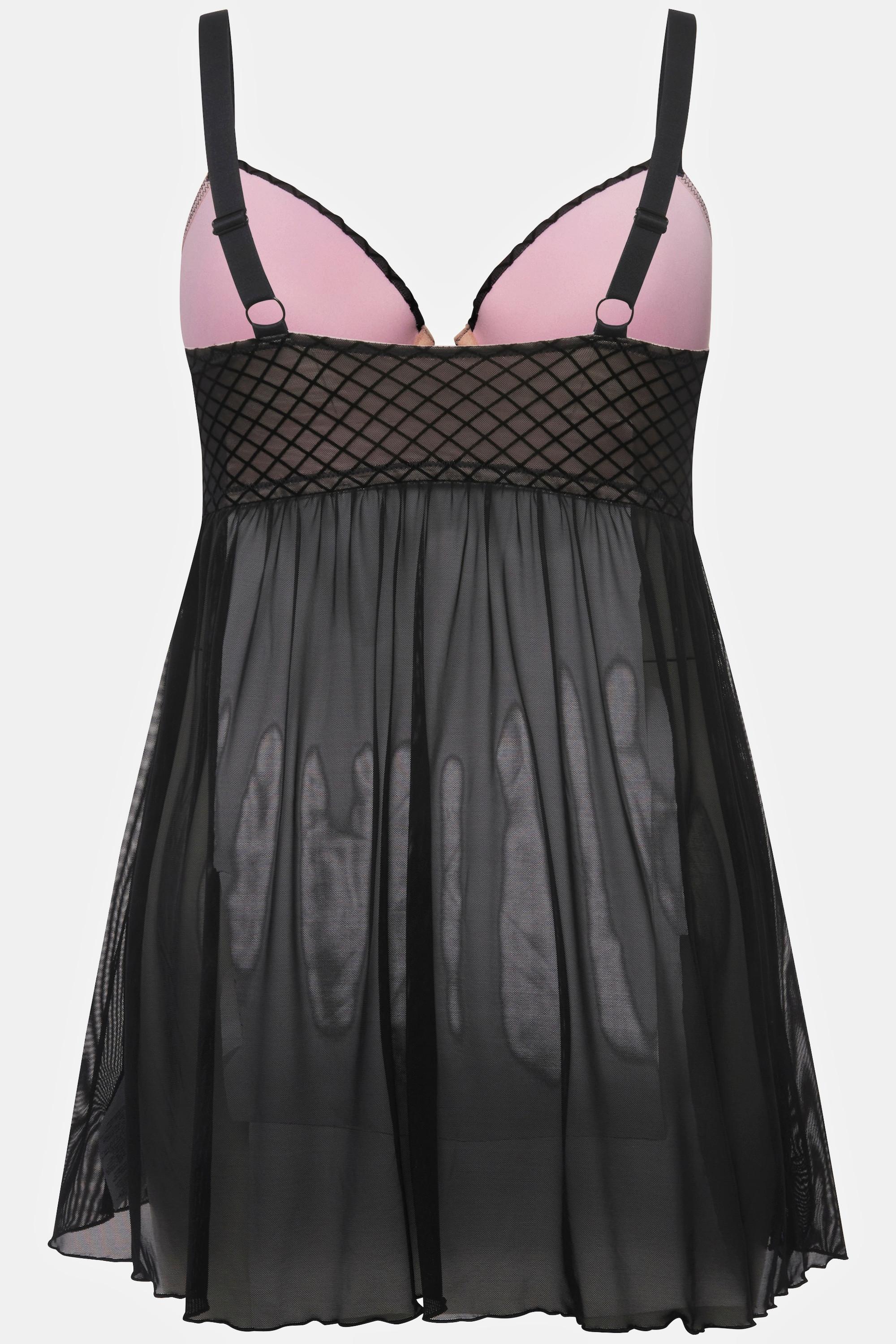 Ulla Popken Babydoll a Quadri Velluto Mesh con Ferretto  