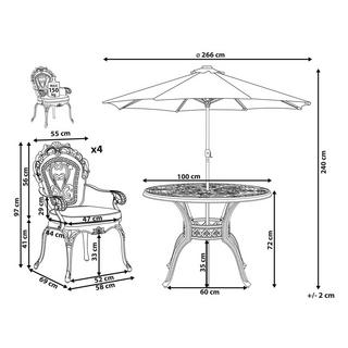 Beliani Tavolo, Sedie da Giardino con Ombrellone en Alluminio Retrò SAPRI  