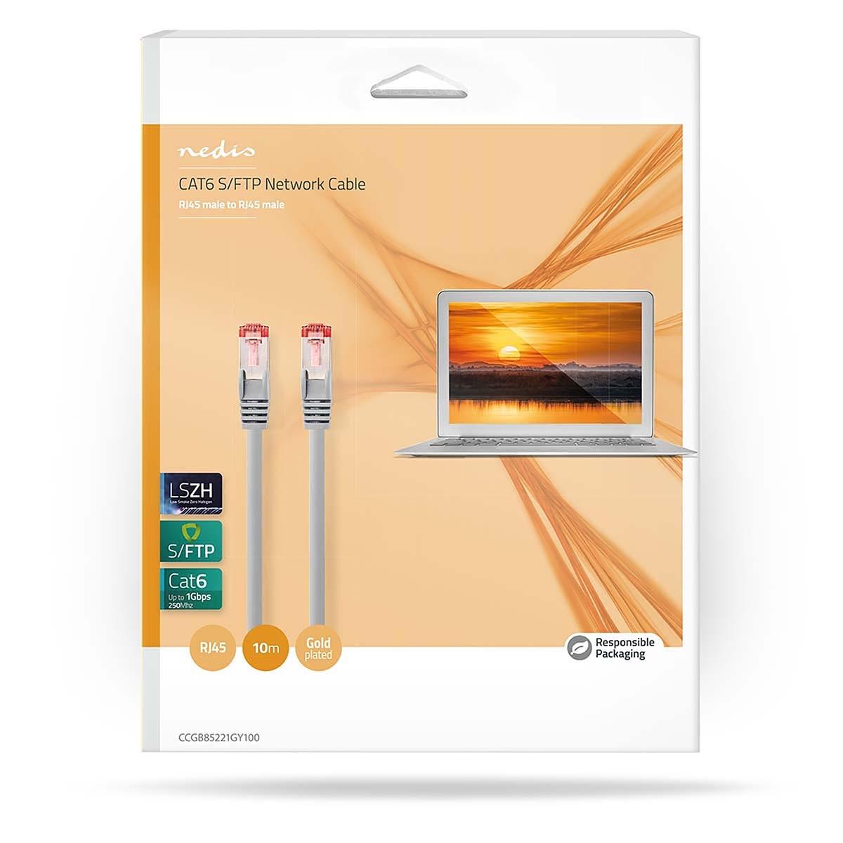 Nedis  Câble réseau CAT6 | RJ45 mâle | RJ45 mâle | S/FTP | 10.0 m | Rond | LSZH / PVC | Gris | Emballé 