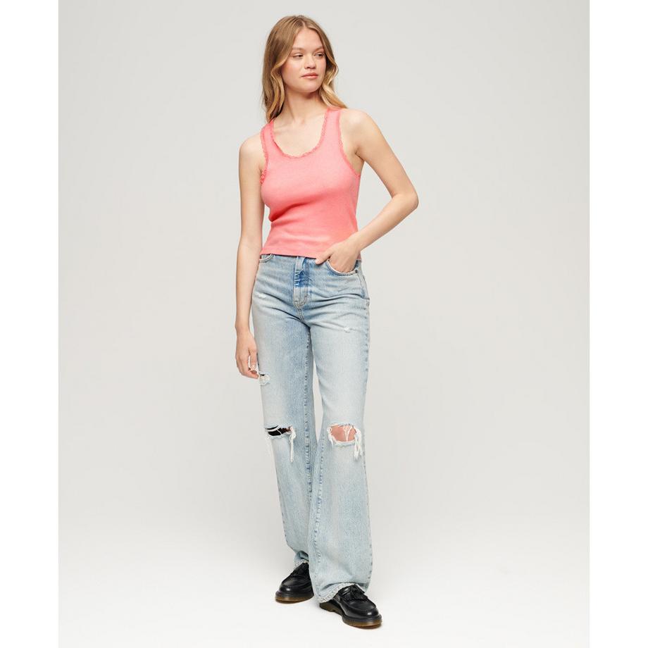 Superdry Débardeur Vintage Coton Bio à Liseré en Dentelle  