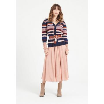 MIA 11 Cardigan a righe 6ct. con scollo a V - 100% cashmere