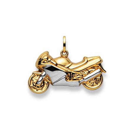 MUAU Schmuck  Anhänger Motorrad Bicolor Gelb-/Weissgold 750, 21x28mm 