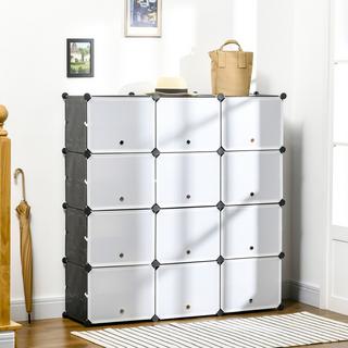 Northio Scarpiera Scatola Portaoggetti Con 12 Cubi Scaffale Plug-In Fai-Da-Te Con Ante Plastica Acciaio Nero + Bianco 125 X 32 X 125 Cm  