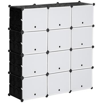 Scarpiera Scatola Portaoggetti Con 12 Cubi Scaffale Plug-In Fai-Da-Te Con Ante Plastica Acciaio Nero + Bianco 125 X 32 X 125 Cm