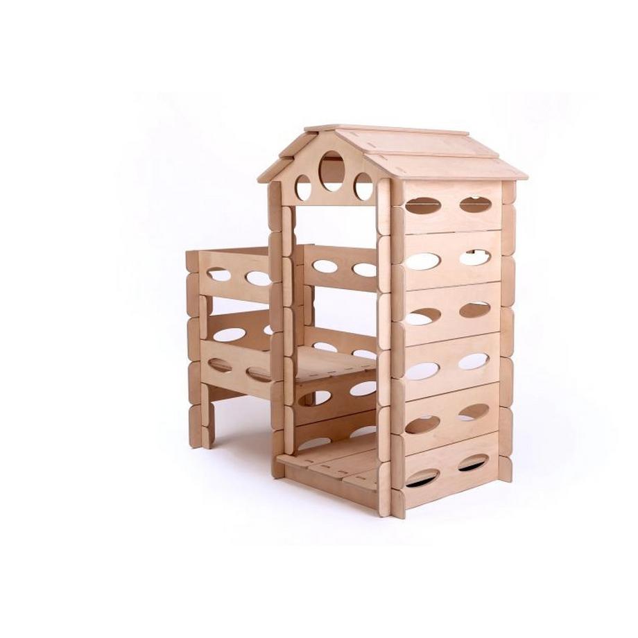 Montessori  Montessori Spielhaus-Set aus Birkenholz, 215×131×149 cm, mehrfarbig – Indoor (ohne Rutsche/Treppe) 