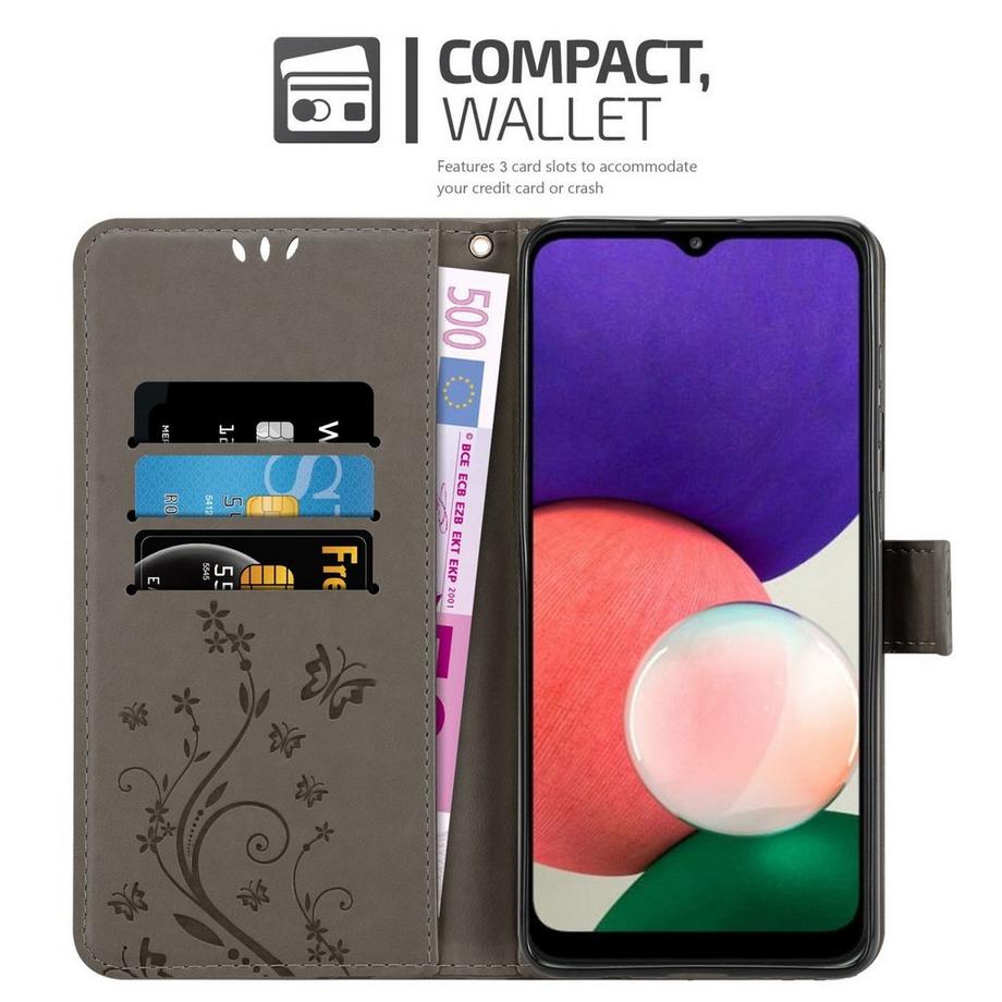 Cadorabo  Housse compatible avec Samsung Galaxy A22 5G - Coque de protection au design floral avec fermeture magnétique, fonction de support et emplacements pour cartes 