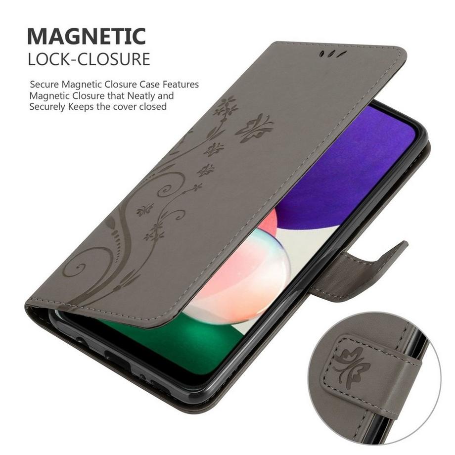 Cadorabo  Housse compatible avec Samsung Galaxy A22 5G - Coque de protection au design floral avec fermeture magnétique, fonction de support et emplacements pour cartes 