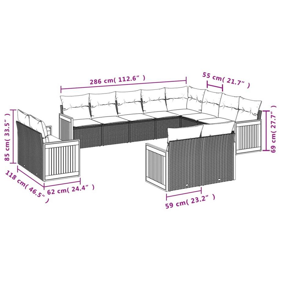 VidaXL set divano da giardino Polirattan  