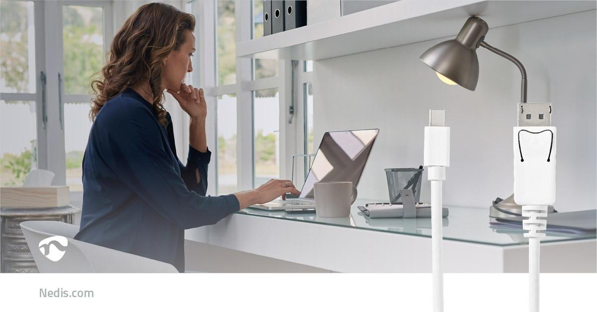 Nedis  Câble mini DisplayPort | DisplayPort 1.4 | Mini DisplayPort Hane | DisplayPort Hane | 48 Gbps | Nickelplaterad | 2.00 m | Rond | PVC | Vit | Blister 