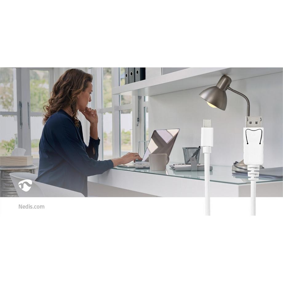 Nedis  Câble mini DisplayPort | DisplayPort 1.4 | Mini DisplayPort Hane | DisplayPort Hane | 48 Gbps | Nickelplaterad | 2.00 m | Rond | PVC | Vit | Blister 