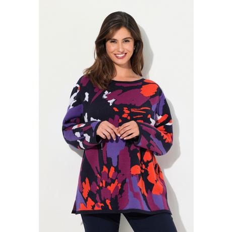 Ulla Popken  Pull motif Jacquard, encolure bateau, manches longues 