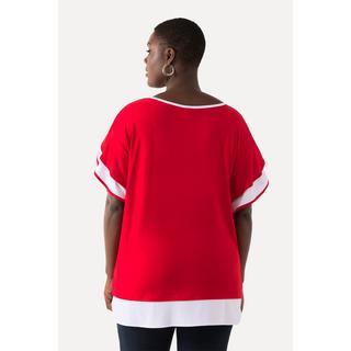 Ulla Popken  T-shirt dal taglio oversize con scollo a girocollo e mezze maniche con volant 