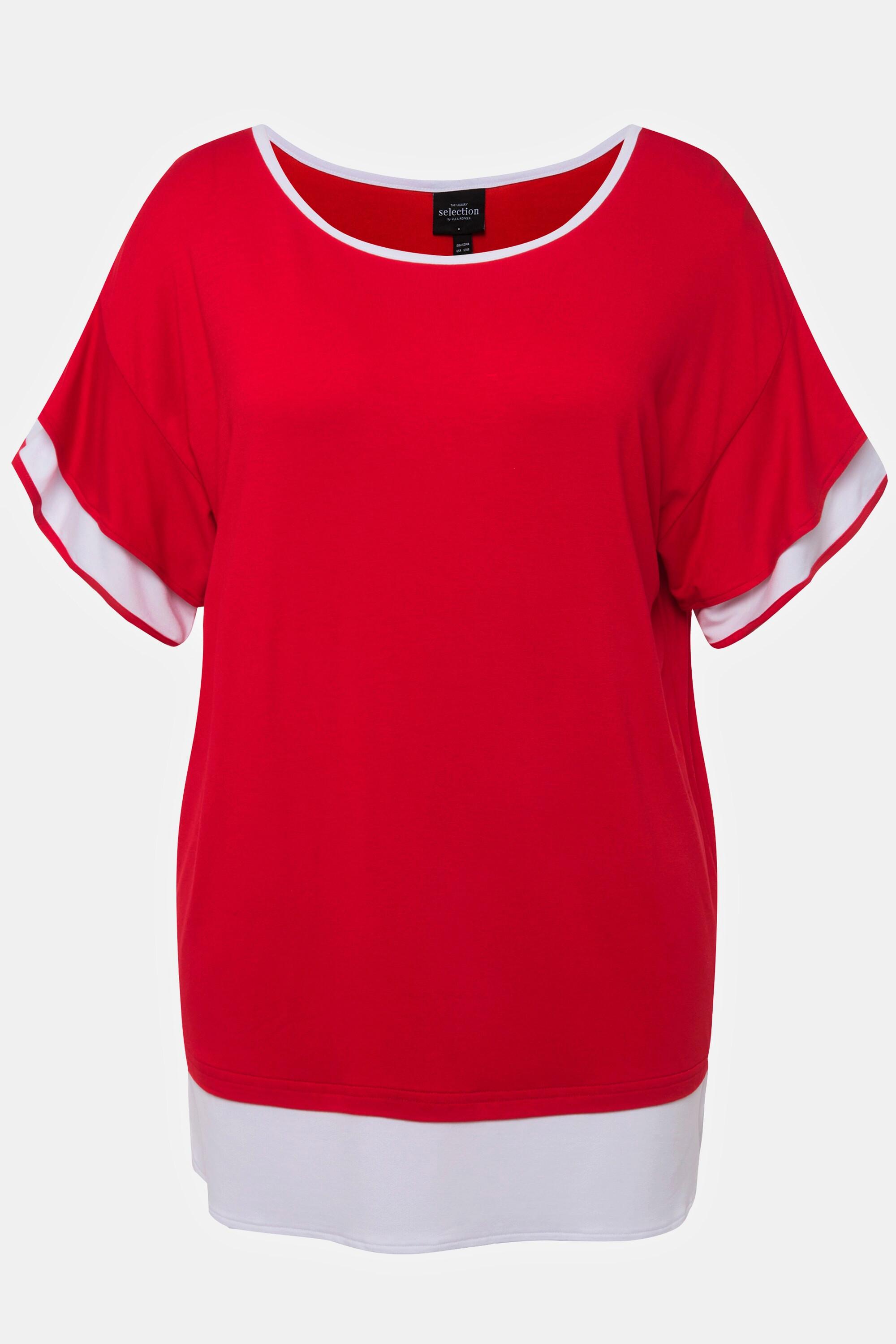 Ulla Popken  T-shirt dal taglio oversize con scollo a girocollo e mezze maniche con volant 