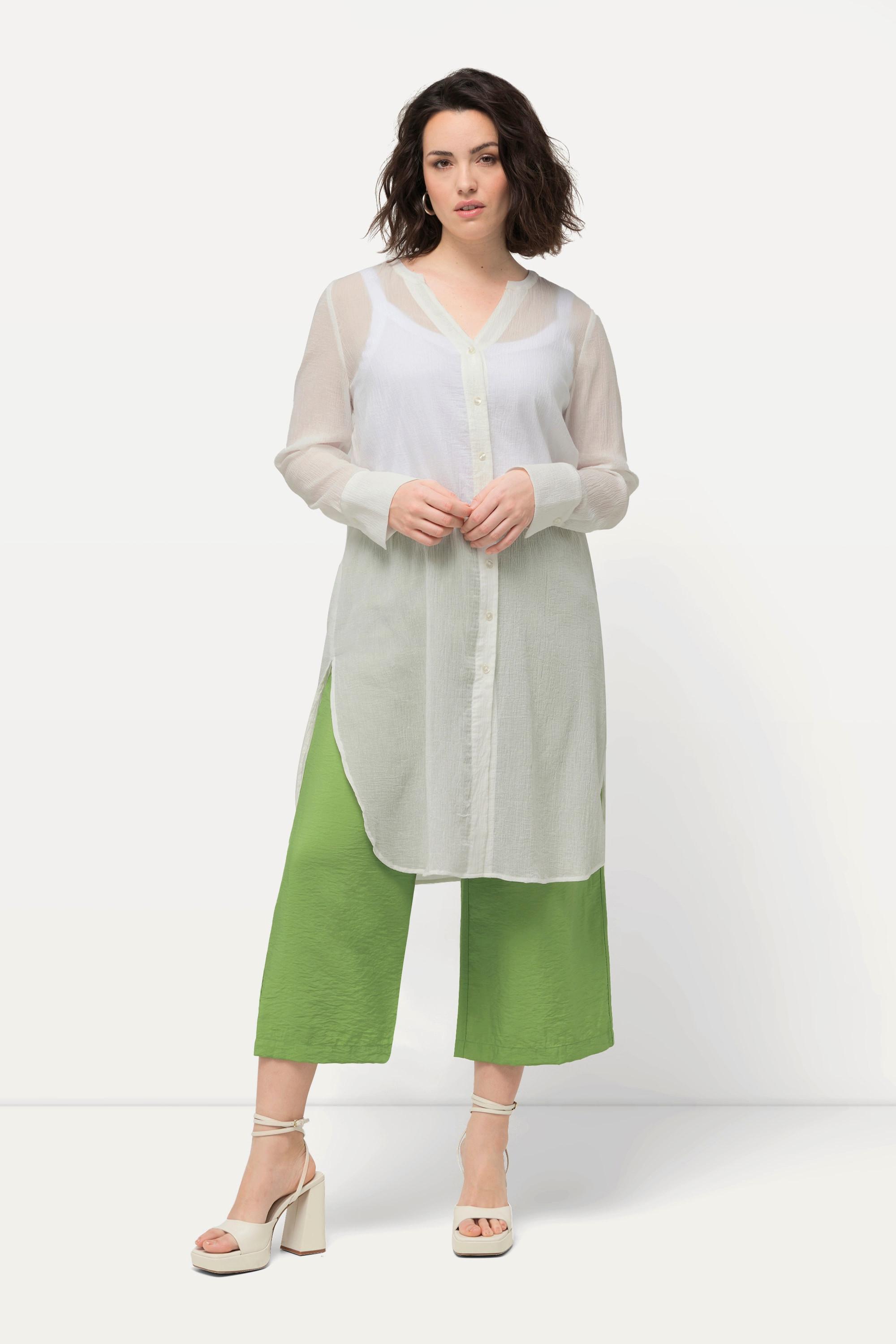 Ulla Popken  Blouse longue à tissu texturé. Ligne A avec col tunisien et manches longues 