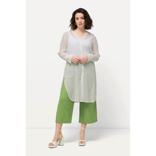 Ulla Popken  Blouse longue à tissu texturé. Ligne A avec col tunisien et manches longues 