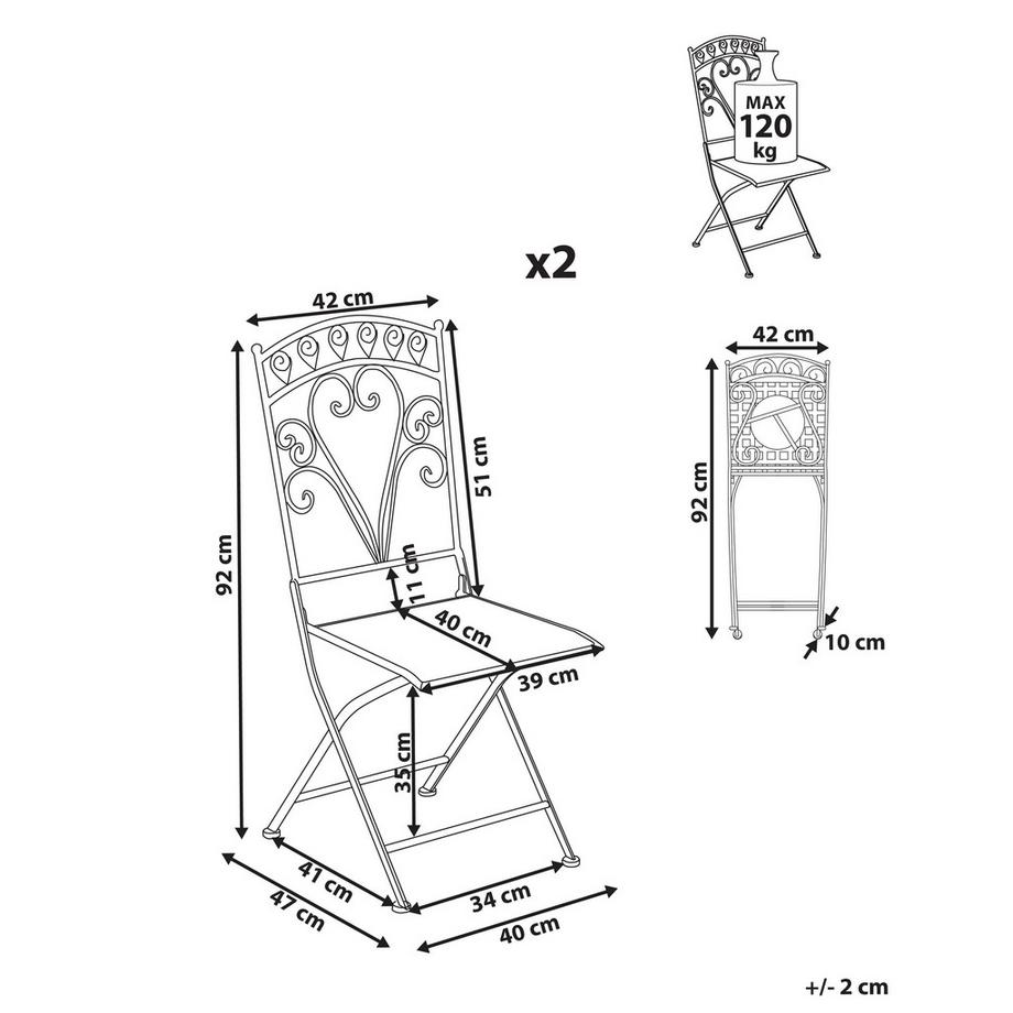 Beliani Gartenstuhl 2er Set aus Eisen Retro NURRA  