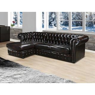 Vente-unique Chesterfield Ecksofa Büffelleder Ecke Links Dunkelbraun BRENTON  