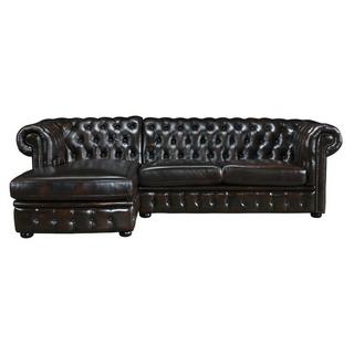 Vente-unique Chesterfield Ecksofa Büffelleder Ecke Links Dunkelbraun BRENTON  