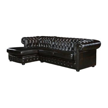 Divano angolare Chesterfield in pelle di bufalo 100% e con riflessi castani Angolo a sinistra BRENTON
