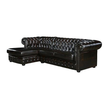 Vente-unique Chesterfield Ecksofa Büffelleder Ecke Links Dunkelbraun BRENTON  