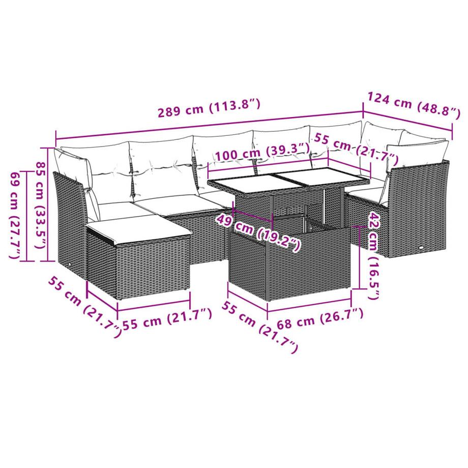 VidaXL Ensemble de canapés de jardin rotin synthétique  
