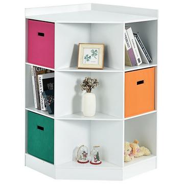 3-Stöckiges Kinderregal mit 6 Offenen Regalen & 3 Farbigen Körben 81 x 61 x 94 cm Weiß