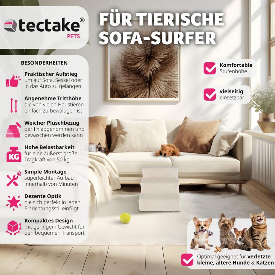 Tectake  Escalier pour animaux domestiques PAW PATH 37 x 45 x 34,5 cm 