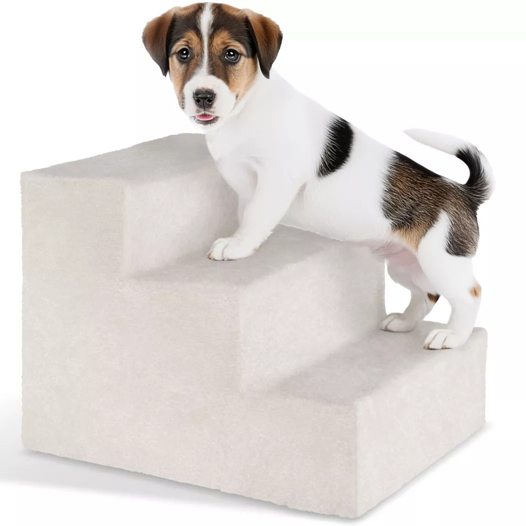 Tectake - Haustiertreppe Paw Path für Hunde und Katzen ultraweicher, abnehmbarer Plüschbezug, One Size, Sand