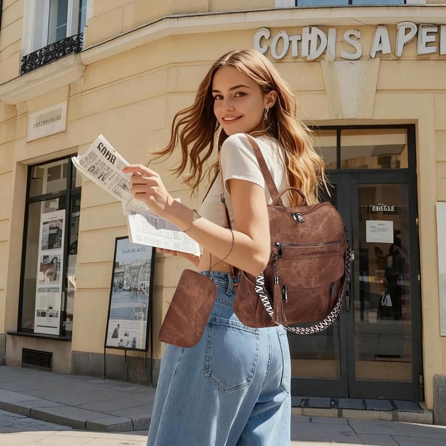 Only-bags.store Wasserdichter Veganer Leder City Rucksack  