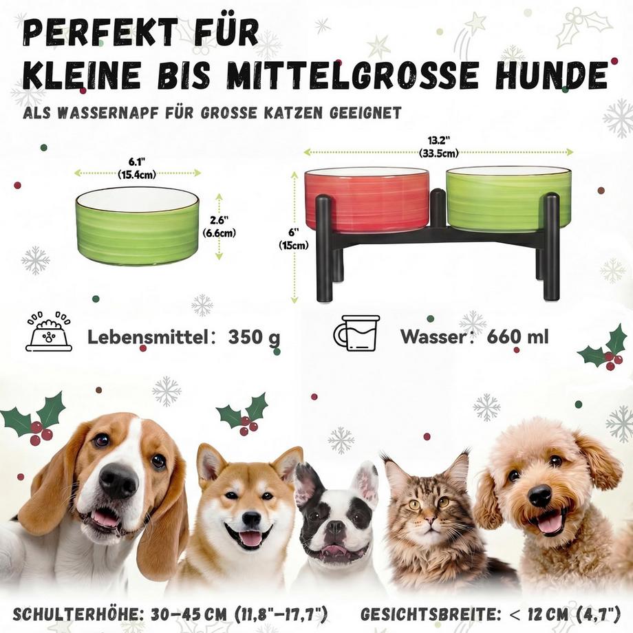 Alopini  Bol pour Chien en Céramique Surélevé avec Support en Acier Inoxydable - Belle Station d'alimentation à Double Bol 